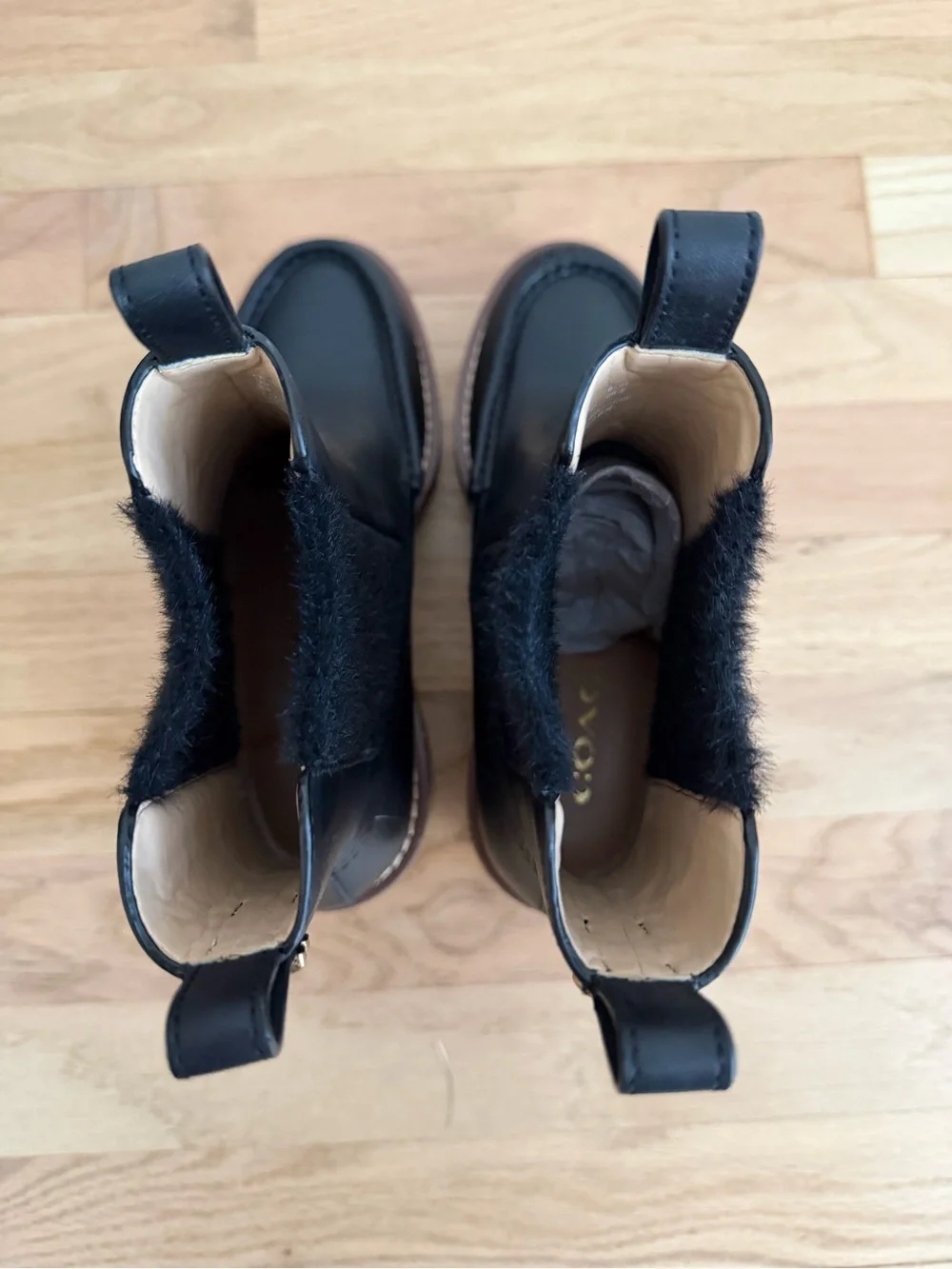 Coach Black Leather Platform Delaney Chelsea Boot with Gum Sole Size 6